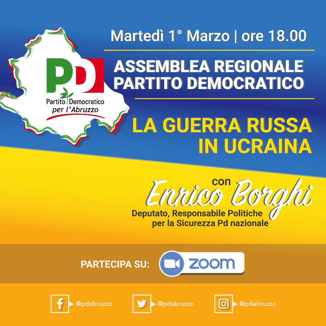 Il primo marzo Assemblea del PD Abruzzo sulla guerra russa in Ucraina
