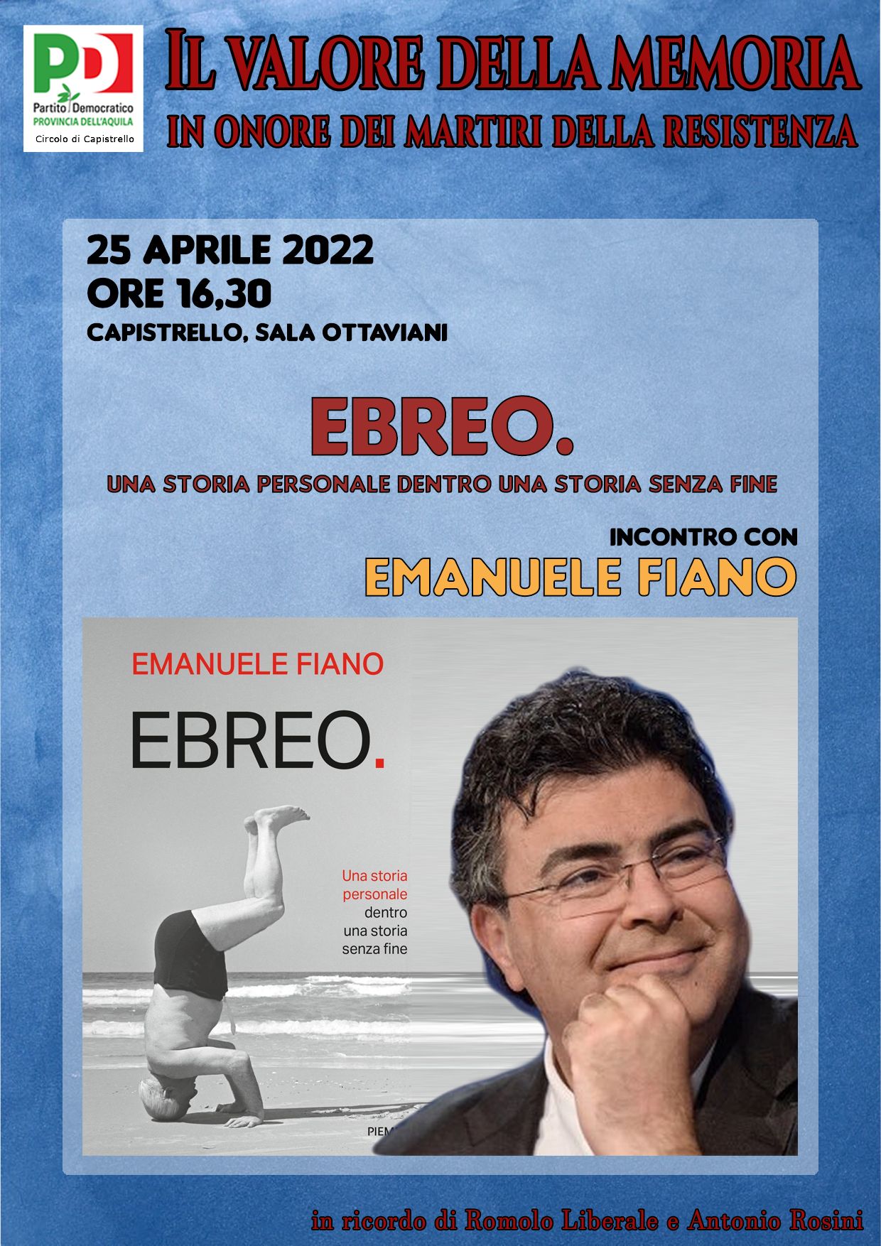 Il valore della memoria: il 25 aprile a Capistrello incontro con Emanuele Fiano
