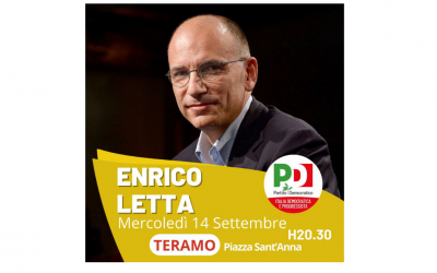 Il 14 settembre Enrico Letta a Teramo in piazza Sant’Anna. Fina: “Da noi responsabilità e concretezza. 300.000 assunti nella PA entro il 2024”