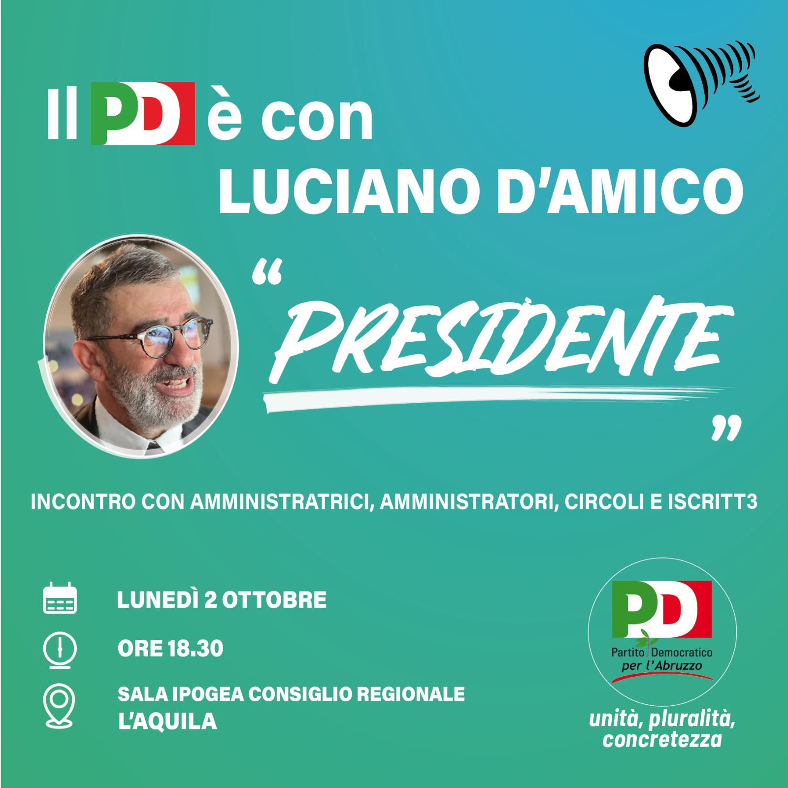 Il 2 ottobre Luciano D’Amico incontra il Partito Democratico abruzzese