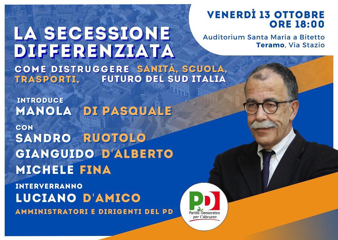La secessione differenziata: il 13 ottobre a Teramo l’evento del PD Abruzzo