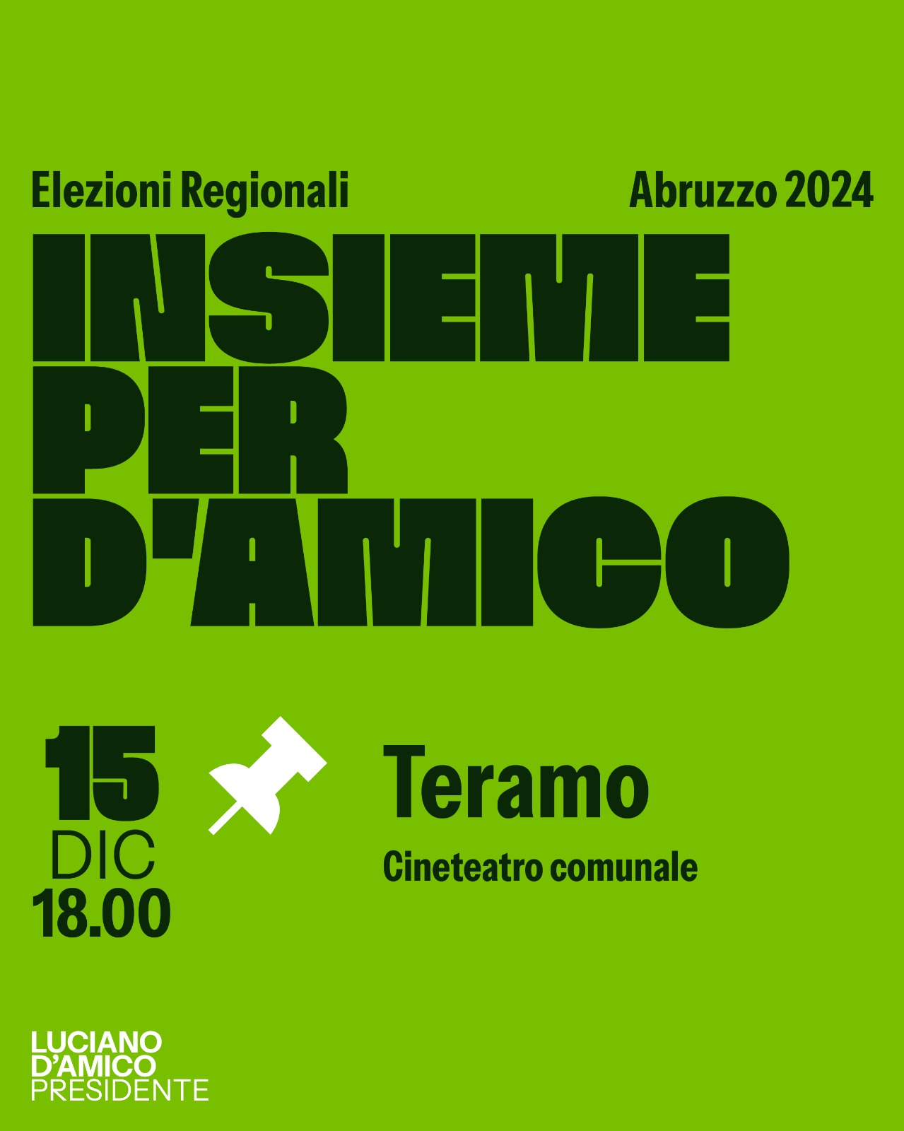 Venerdì 15 dicembre a Teramo il Patto per l’Abruzzo presenta Luciano D’Amico